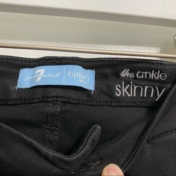 7 For All Mankind size 23 b(air) The Ankle Skinny black jeans white stripe 505B3 - Picture 6 of 15